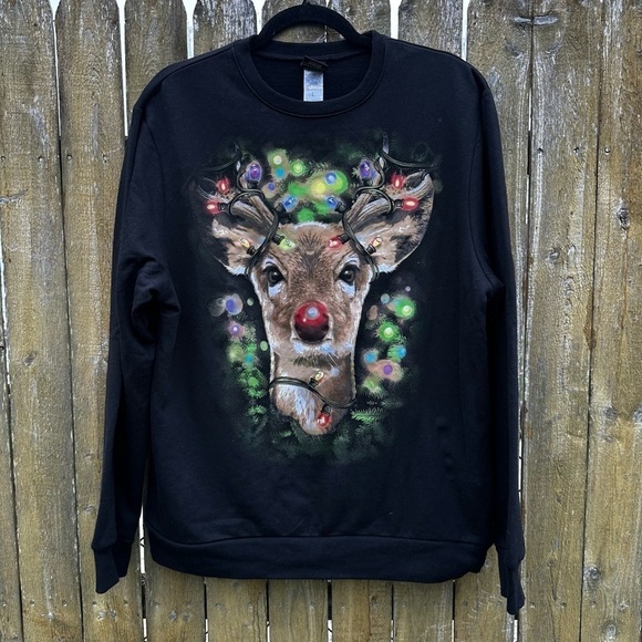Fifth Sun Reindeer Christmas Light Up Sweatshirt Unisex Sz L - Picture 6 of 10